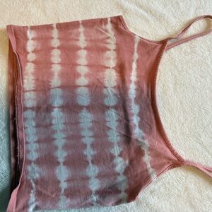 American Eagle Outfitters Pink and White Tie-Dye Cropped Cami